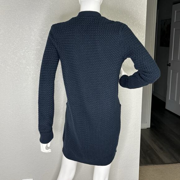 ABERCROMBIE & FITCH Women’s XS Textured Open Long Cardigan Sweater Navy Blue - Picture 4 of 7